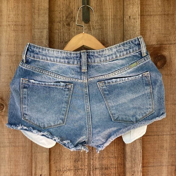 KanCan Pastel/rainbow Thread High Rise Distressed Cotton Frayed Hem Denim Shorts - Picture 3 of 16